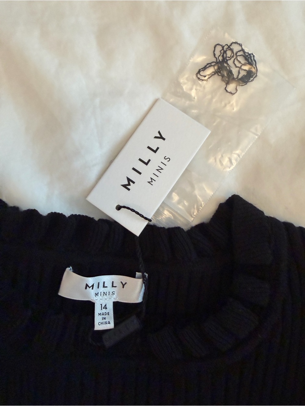 Milly Minis Black Ribbed Ruffle-Trim Tank Top - Picture 2 of 4